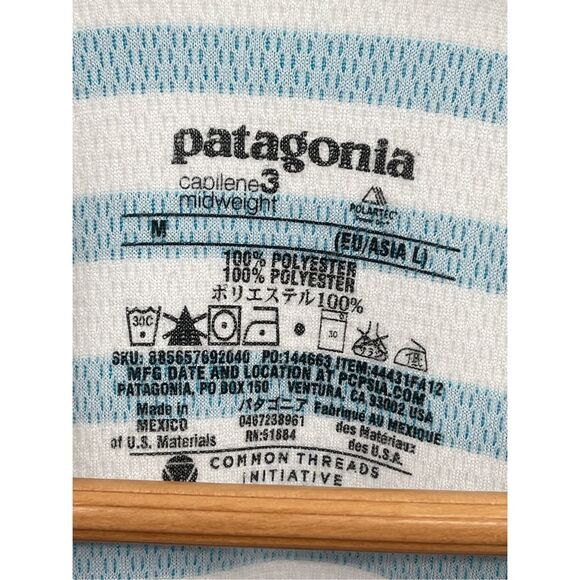 Patagonia Shirt Capilene 3 Midweight Baselayer Women Medium Aqua Blue Stripe - Picture 9 of 10